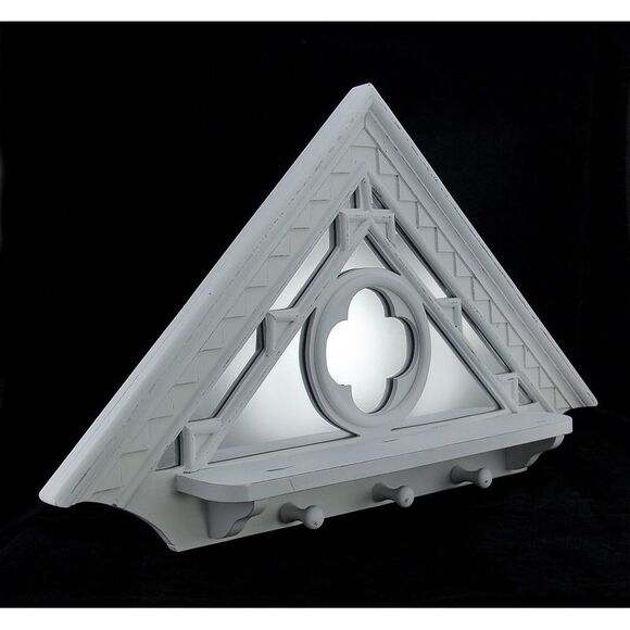 Distressed White Mirrored Architectural Triangle Wall Hook Shelf - Picture 2 of 3